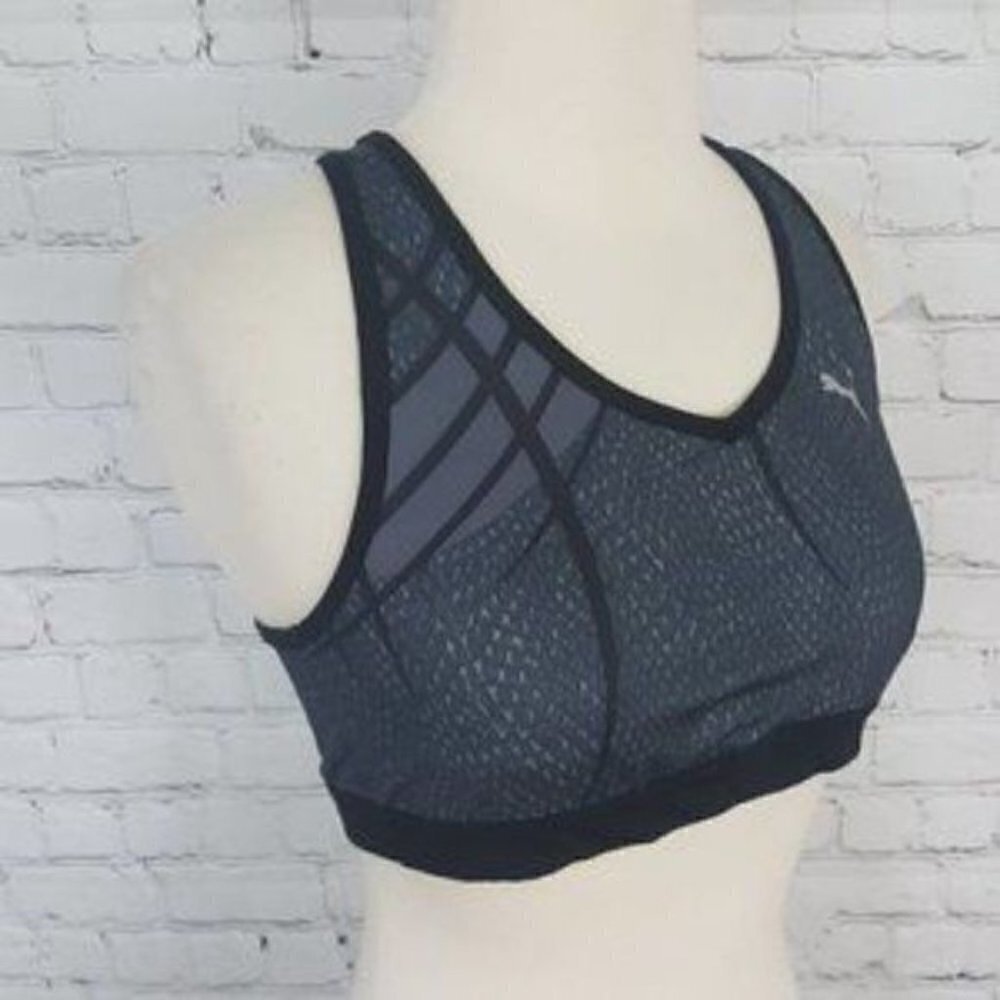 Puma Gray Black Sports Bra Running sz M Racerback - Picture 3 of 7